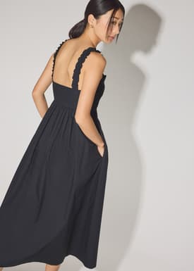 Cotton Ruched Sweetheart Fit & Flare Maxi Dress