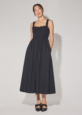 Cotton Ruched Sweetheart Fit & Flare Maxi Dress