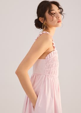 Cotton Ruched Sweetheart Fit & Flare Maxi Dress