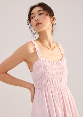 Cotton Ruched Sweetheart Fit & Flare Maxi Dress