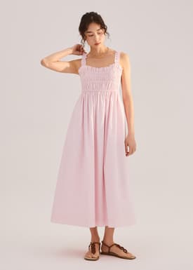 Cotton Ruched Sweetheart Fit & Flare Maxi Dress