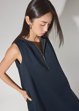 Cotton Quarter Zip Trapeze Midi Dress