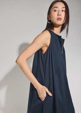Cotton Quarter Zip Trapeze Midi Dress