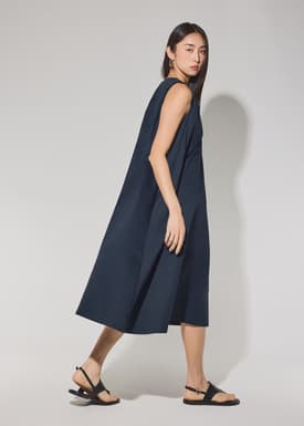 Cotton Quarter Zip Trapeze Midi Dress