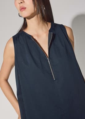 Cotton Quarter Zip Trapeze Midi Dress