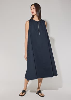Cotton Quarter Zip Trapeze Midi Dress