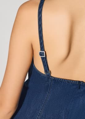 Denim Scoop Neck Fit & Flare Mini Dress