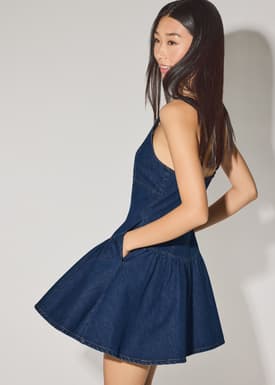 Denim Scoop Neck Fit & Flare Mini Dress