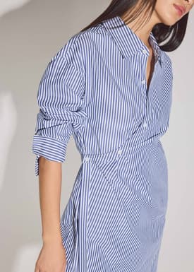 RuchedReady® Striped Cotton Collared A-line Mini Dress