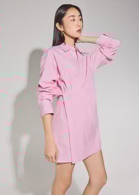 RuchedReady® Striped Cotton Collared A-line Mini Dress