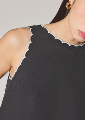 Cotton Scallop Edge Boat Neck Shift Mini Dress