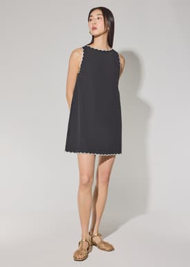 Cotton Scallop Edge Boat Neck Shift Mini Dress