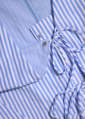 Striped Cotton Front Tie V-neck Fit & Flare Midaxi Dress