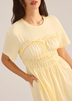 Jersey Ruched Bodice Round Neck Midi Dress