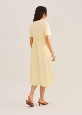 Jersey Ruched Bodice Round Neck Midi Dress
