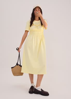 Jersey Ruched Bodice Round Neck Midi Dress