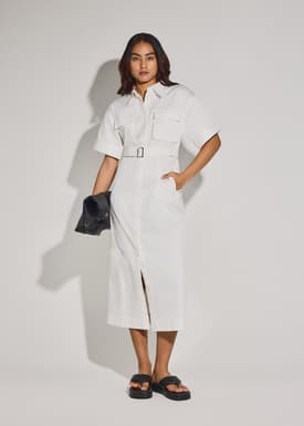 Cotton Button Down Utility Midaxi Dress