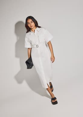 Cotton Button Down Utility Midaxi Dress