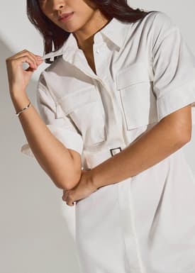Cotton Button Down Utility Midaxi Dress