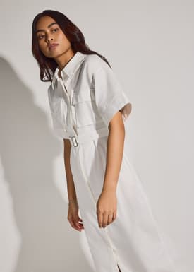 Cotton Button Down Utility Midaxi Dress