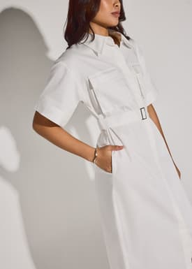 Cotton Button Down Utility Midaxi Dress