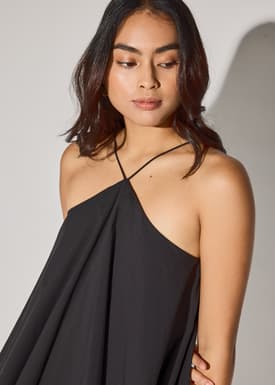 Cotton Tiered Halter Neck Trapeze Maxi Dress