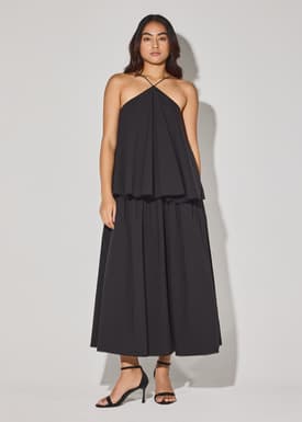 Cotton Tiered Halter Neck Trapeze Maxi Dress