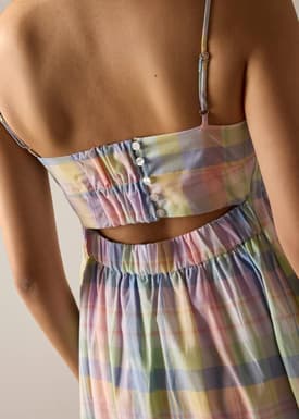 Checkered Cotton Fit & Flare Maxi Dress