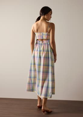 Checkered Cotton Fit & Flare Maxi Dress