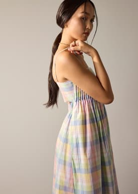 Checkered Cotton Fit & Flare Maxi Dress