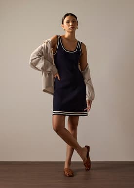 Contrast Piping Knit A-Line Mini Dress
