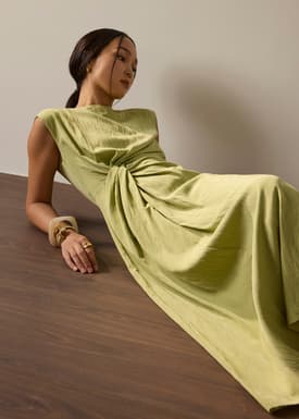 Crinkled Twist Knot Midaxi Dress