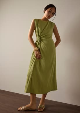 Crinkled Twist Knot Midaxi Dress