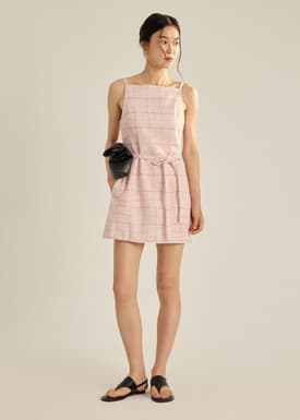 Tweed A-Line Dress With Sash