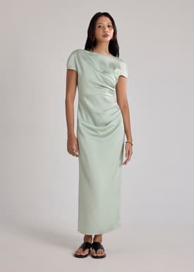 Satin Drape Boat Neck Dress