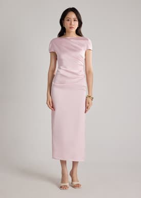 Satin Drape Boat Neck Dress