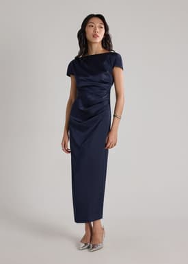 Satin Drape Boat Neck Dress
