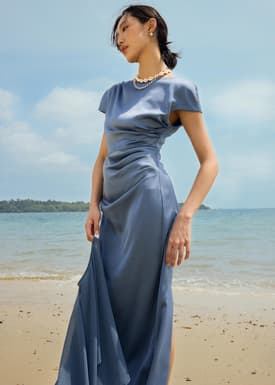 BraFree by LB Satin Drape Boat Neck Dress