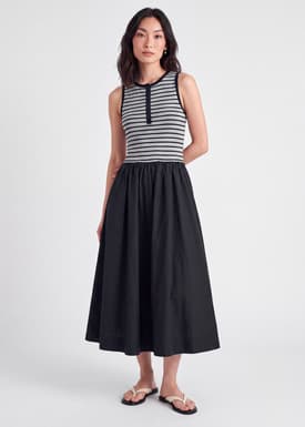 Mixed Fabric Fit & Flare Dress