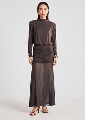 Jersey Shoulder Padded Maxi Dress