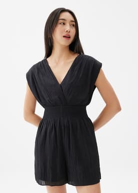 Crinkled Smocked V-neck Romper