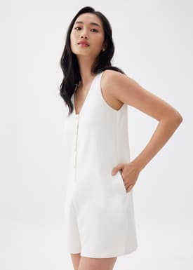 Crinked V-neck Button Down Romper