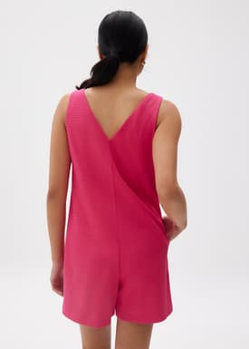 Crinked V-neck Button Down Romper