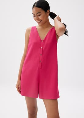 Crinked V-neck Button Down Romper