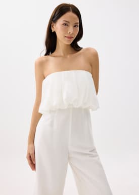 Straight Neck Bubble Wide Leg Jumpsuit
