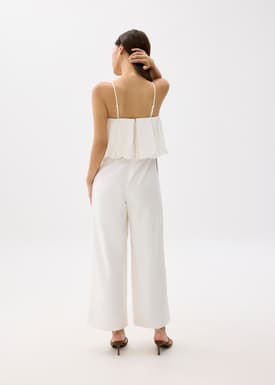 Straight Neck Bubble Wide Leg Jumpsuit