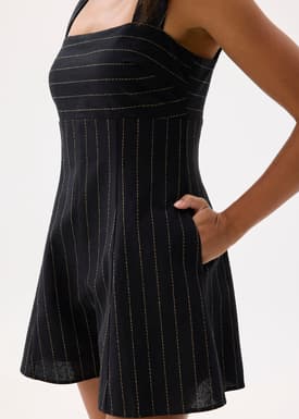 Striped Linen Square Neck Romper