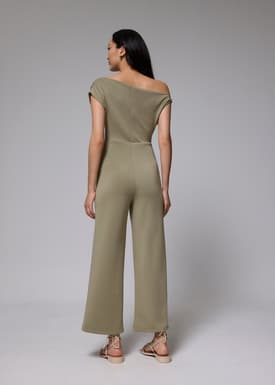 Pleated Neoprene Asymmetric Jumpsuit