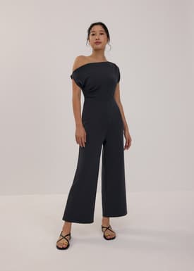 Pleated Neoprene Asymmetric Jumpsuit