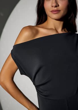 Pleated Neoprene Asymmetric Jumpsuit